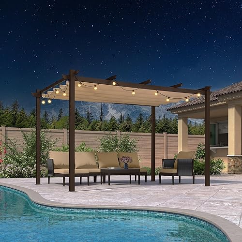 Miniatura 38 de PURPLE LEAF Pérgola Retráctil para Exteriores de 10' X 12' con Toldo de Sombra Solar Cubierta Blanca Refugio de Metal para Patio Jardín Porche Patio