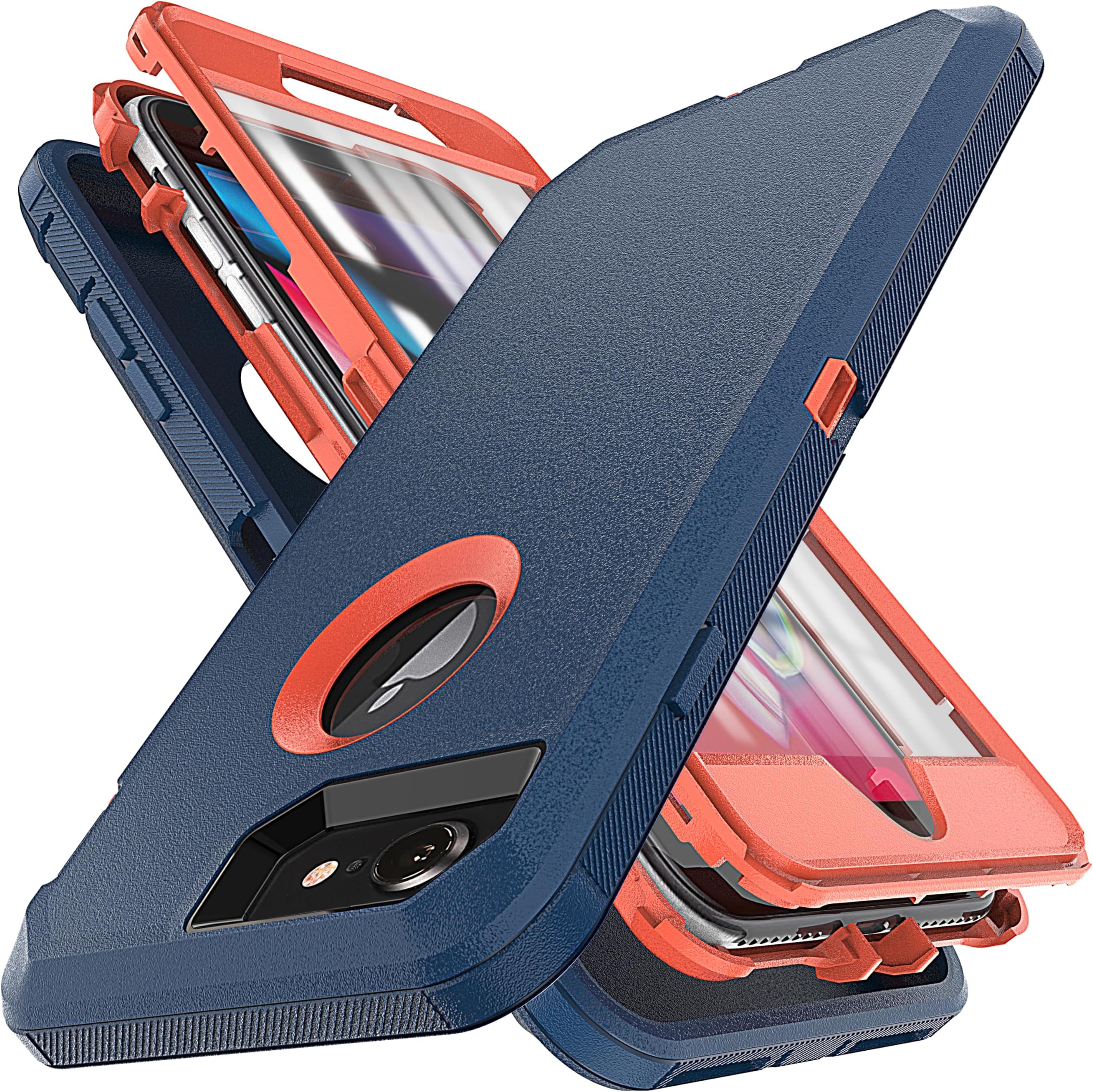 YmhxcY for iPhone SE Case 2022/2020,iPhone 8/7 with Built in Screen Protector Drop Proof 3-Layer Durable Cover/Shockproof Armor Drop Protection Case for iPhone 7/8 4.7 Blue/Orange