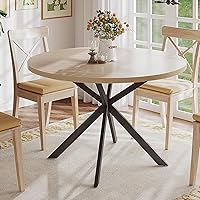 ChooChoo 47.2 Inch Round Farmhouse Dining Table for 4 - Natural Oak Wood Circle Kitchen Table, Stable & Spacious