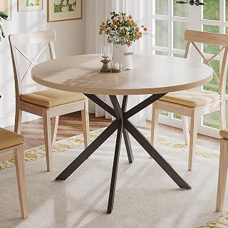 ChooChoo 47.2 Inch Round Farmhouse Dining Table for 4 - Natural Oak Wood Kitchen & Dining Table
