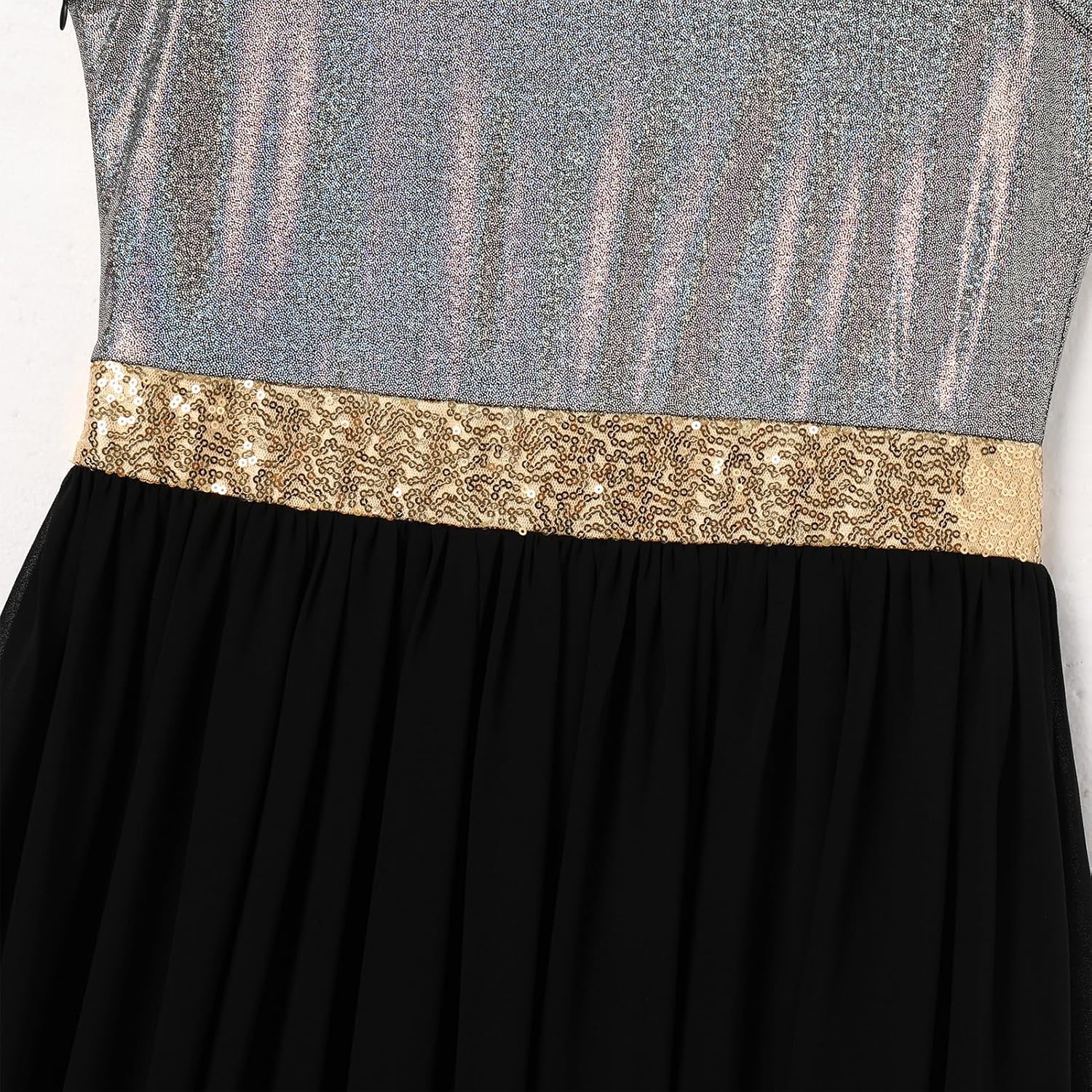 ODASDO Women's Asymmetrical Overlays Dresses Metallic Color Block Praise Lyrical Dance Dress Tunic Irregular Hem Dancewear - Image 6