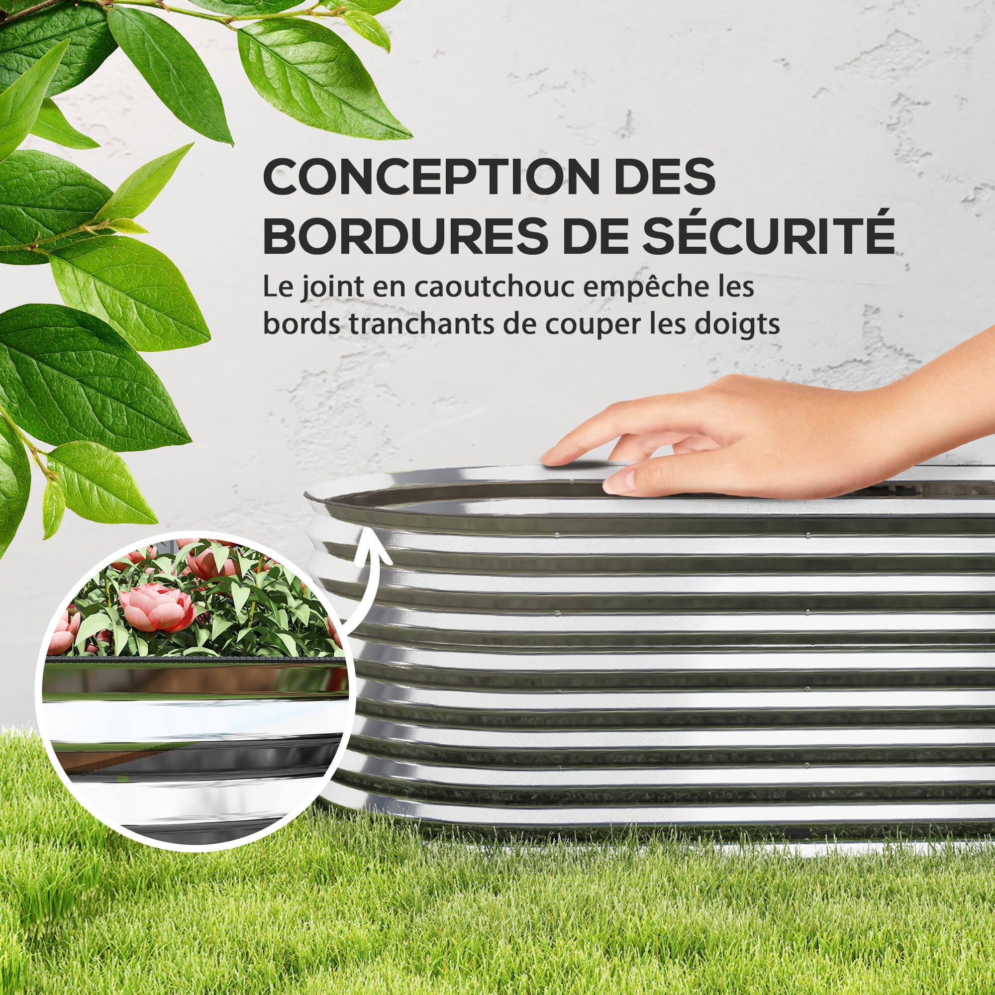 Outsunny Carré Potager de Jardin Potager surélevé, bac Potager en Acier galvanisé, jardinière Exterieur modulaire résistant à la Rouille 160x80x56cm, pour légumes, Fleurs et Herbes Jardin, Argent