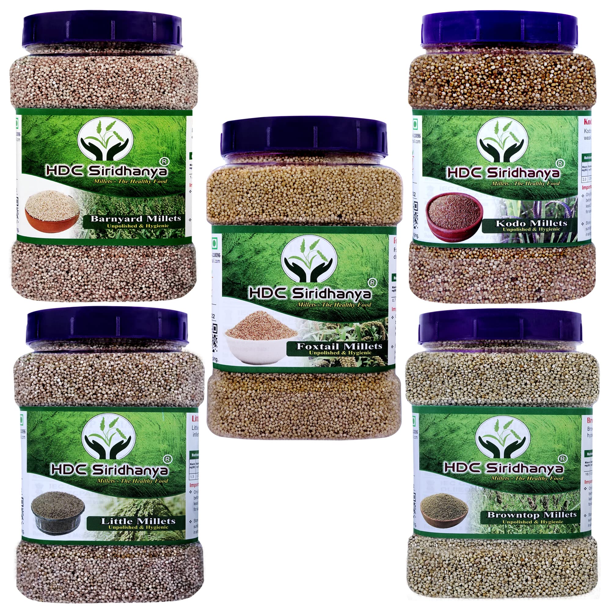 HDC Siridhanya Unpolished And Organic Buchhi Method Prepared, Combo Pack Of 5, [Little, Foxtail, Kodo, Barnyard, And Brown Top (950Gm Each Millets In Jar) (B09FKBCF49) Amazon Price History, Amazon Price Tracker