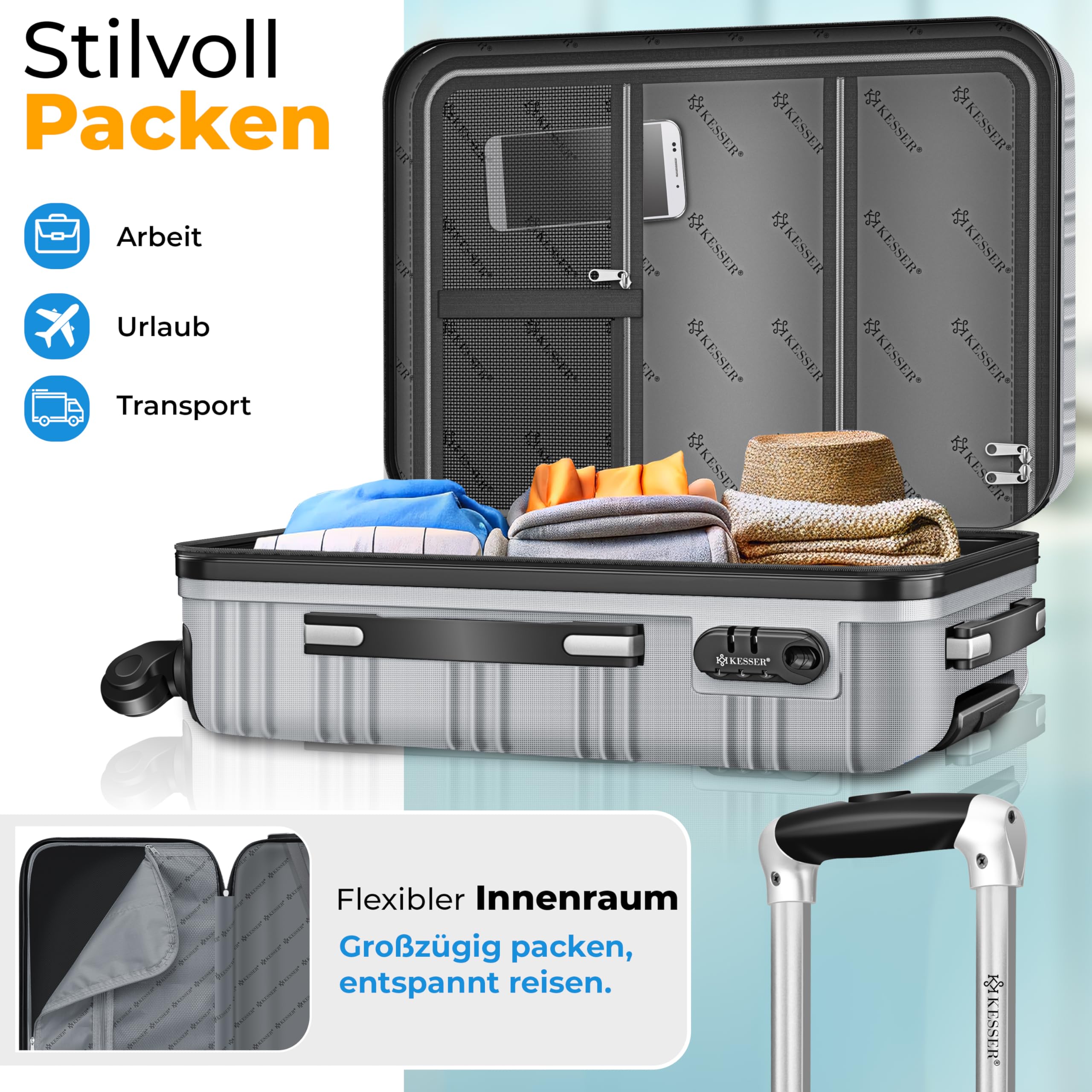 KESSER® Set de 4 Maletas rígidas, Juego Maleta Trolley Incl. báscula de Equipaje + Etiqueta de Equipaje Maleta rodante Cerradura 4 Ruedas ABS Carcasa rígida asa telescópica S-M-L-XL