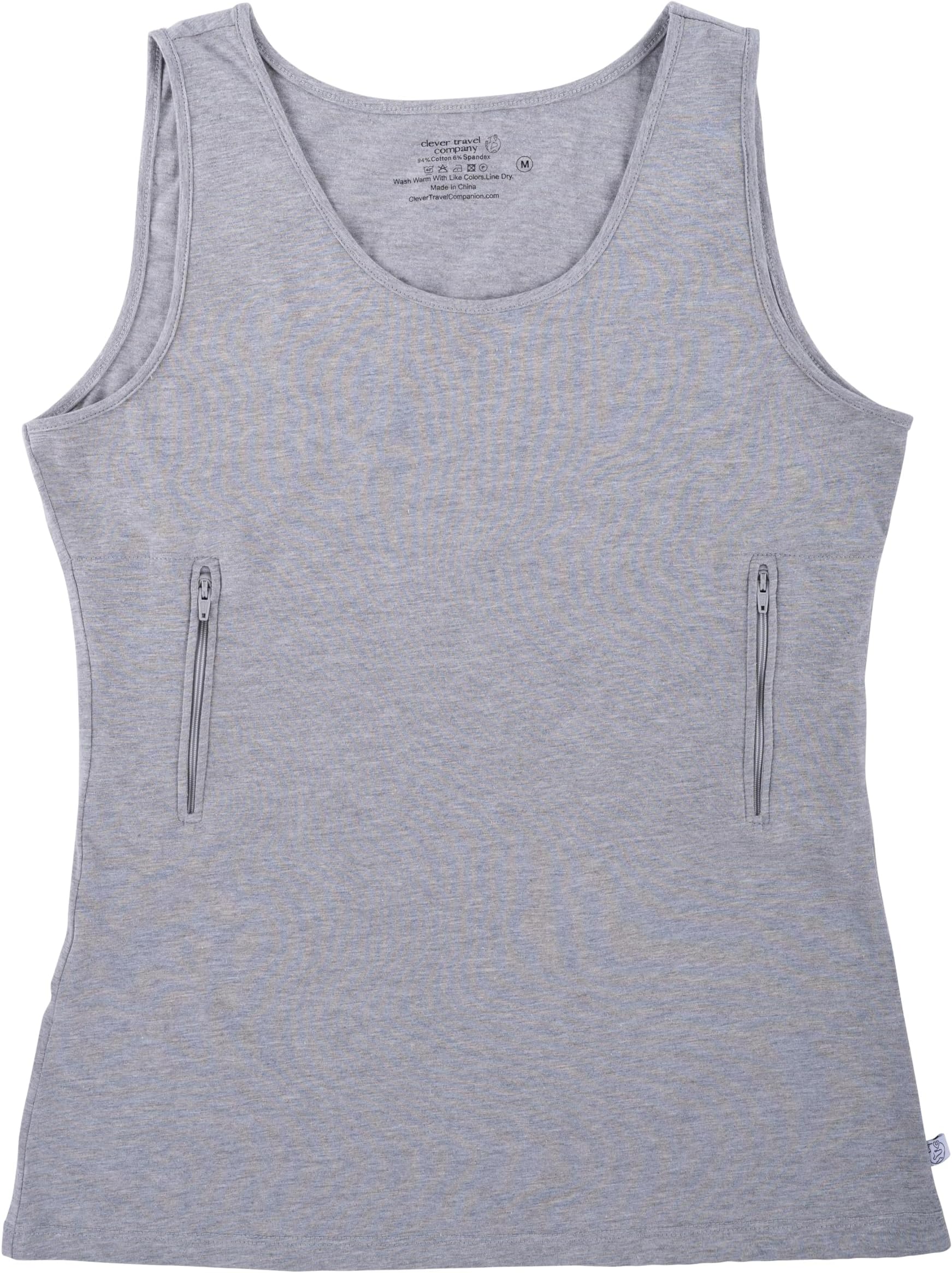 Womens Tank Top with 1 Hidden Zipper Pocket, 100% Pickpocket Proof Holiday Tour Sleeveless Tee Shirt