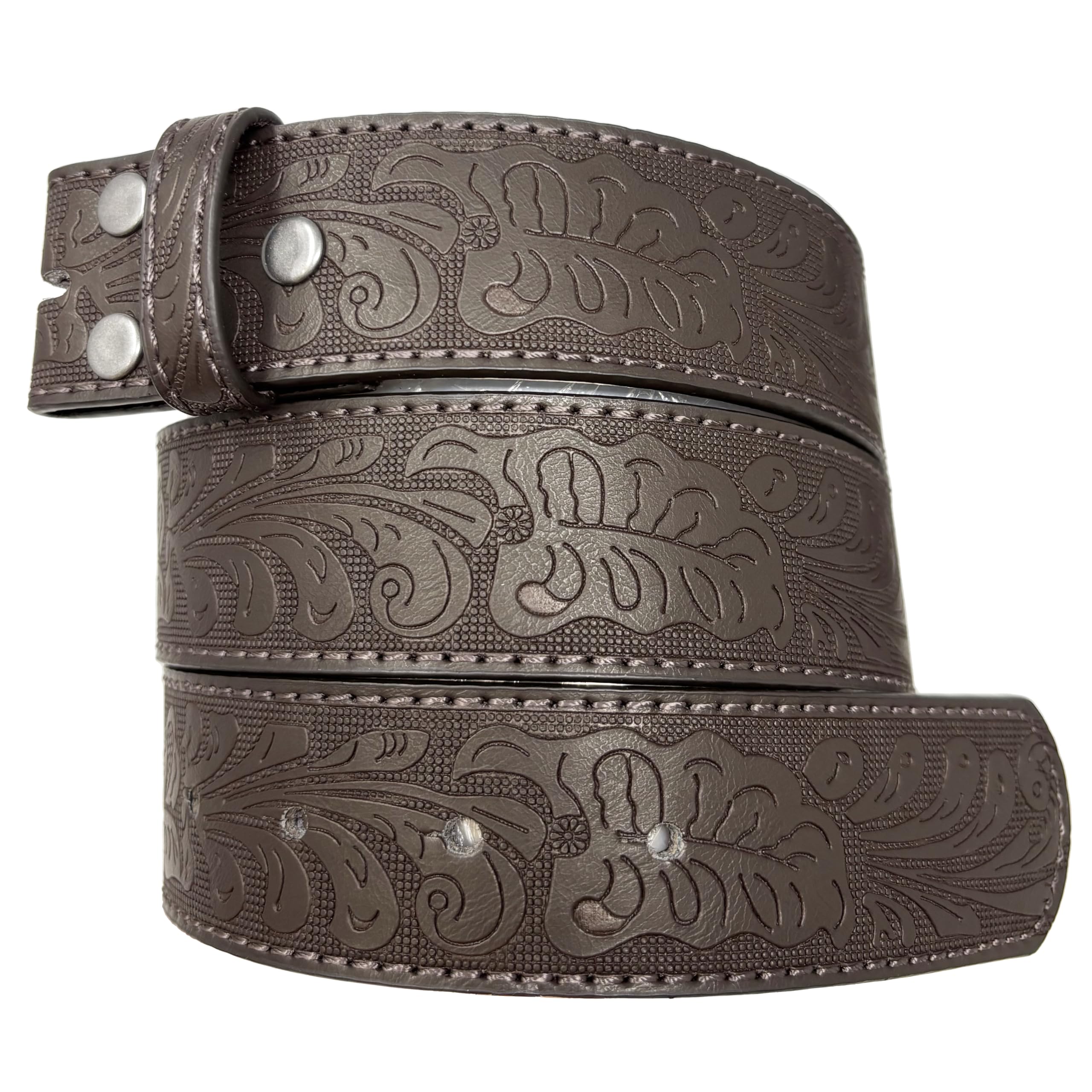 Western Leather Belt Strap - 1.5” Wide Embossed Scrollwork Without Buckle