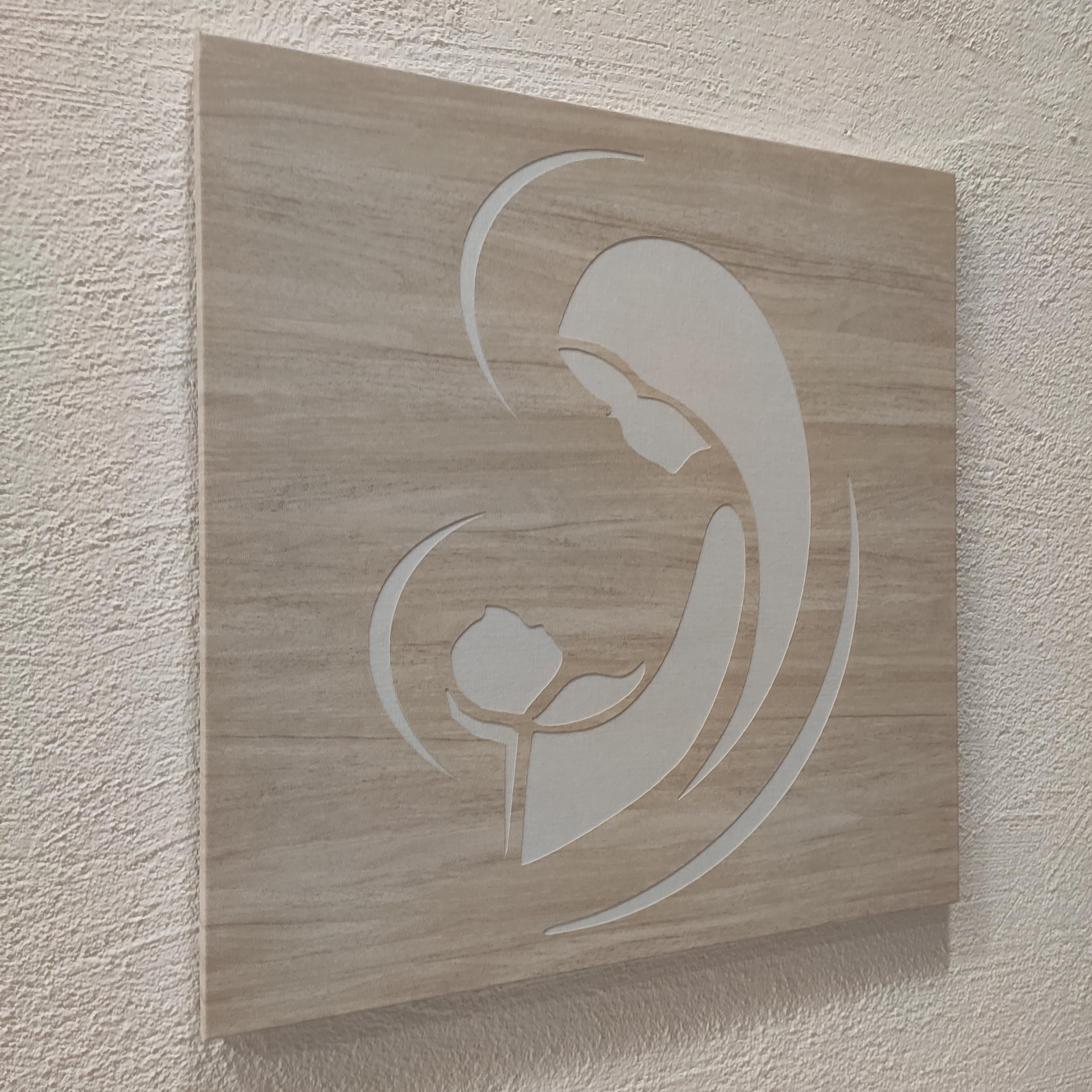 legnoegrafite Quadro sacro capoletto design moderno Madonna con bambino 40 cm in legno rivestimento effetto legno e tela di lino MADE IN ITALY colore personalizzabile