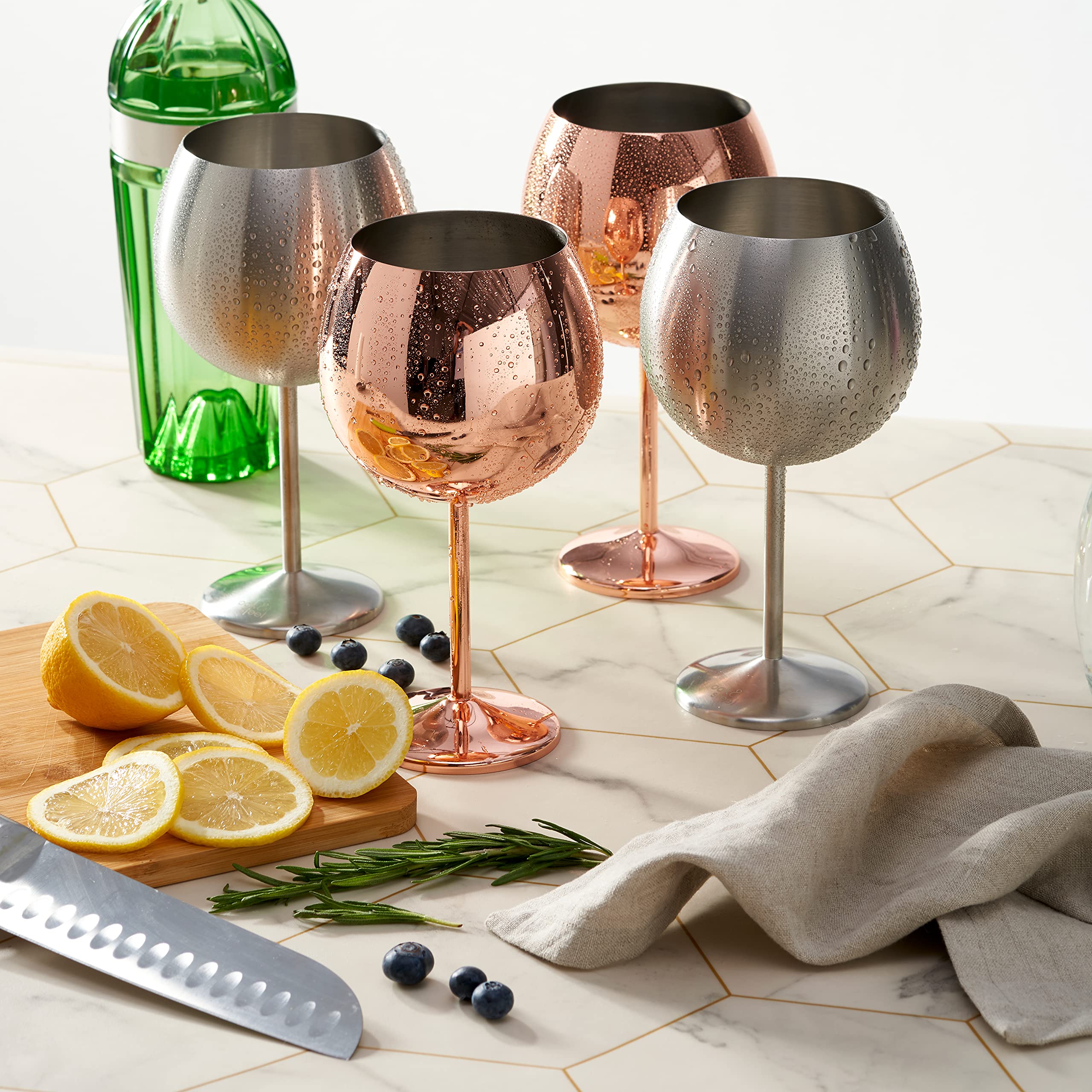 OS Oak & Steel ENGLAND - 4 Grandi Bicchieri da Gin a Palloncino in Acciaio Inossidabile, Bicchieri da Cocktail (XL 700 ml) - Argento Opaco - Robusti e Infrangibili - Set Regalo per Compleanni e Natale