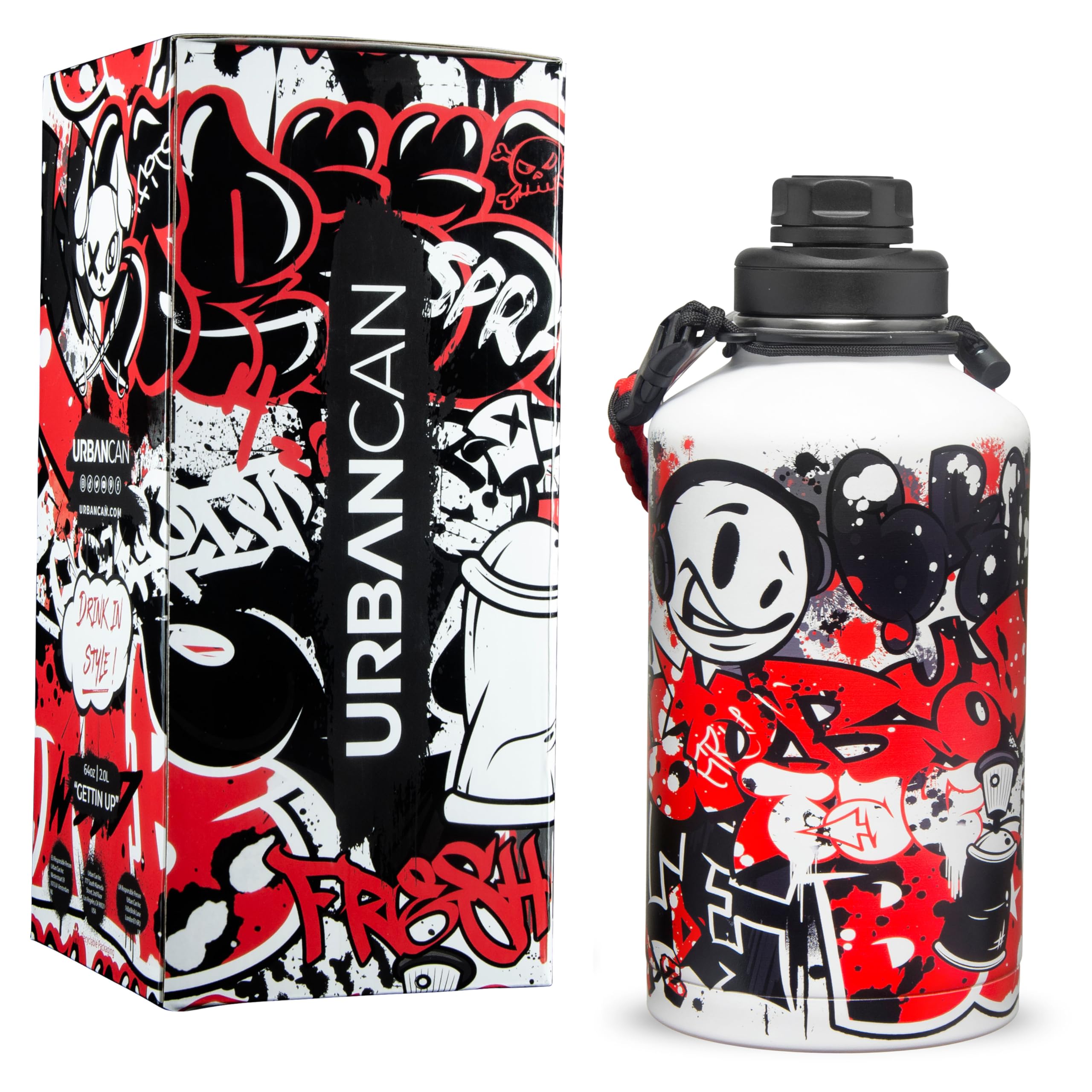 URBANCAN Isolierte Trinkflasche - 2 Liter, mit Strohhalm, Chug und Kappe deckel, Trink In Stil mit Edelstahl Wasserflasche für Sport, Fitness und Reisen, doppelwandige Thermosflasche, Getting Up