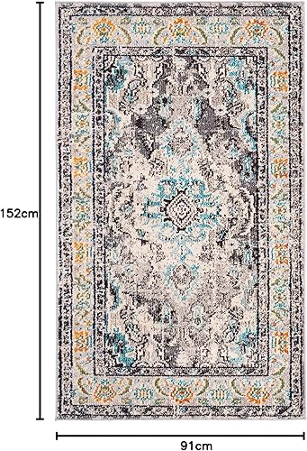 Miniatura 306 de Safavieh Tapete de área grande, colección Monaco, 11 pies x 15 pies, azul marino y celeste, diseño desgastado de medallón, no desprende pelusa