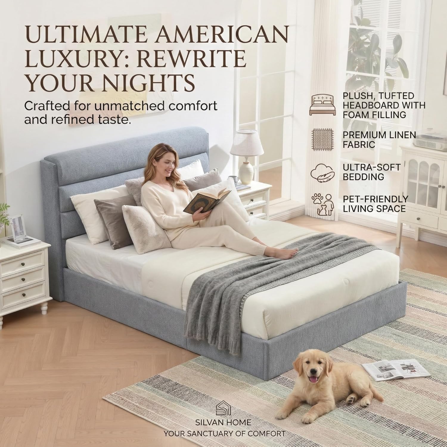 Lift Up Storage Bed Queen Size, Linen Upholstered Platform Bed with Hydraulic System & Wood Slats Support, Queen Bed Frame with 3-Panel Headboard, No Box Spring Needed, Easy Assembly, Baby Blue