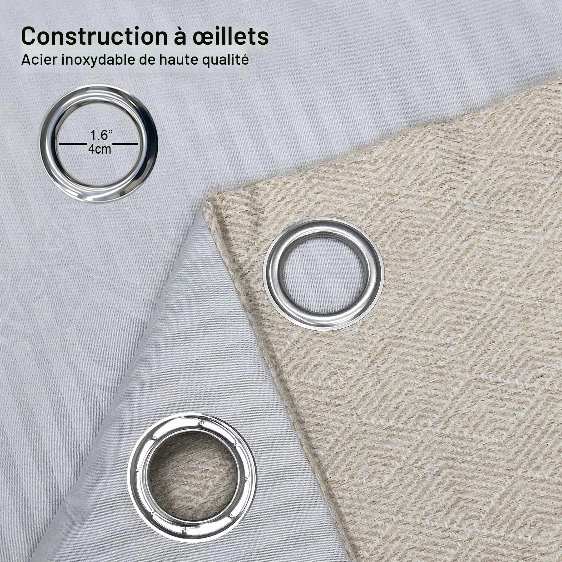 always4u 100% Occultant Rideau avec Motifs Géométriques, Faux Laine Double Rideaux Isolation Thermique avec Oeillets pour Chambre à Coucher Salon, L140xH245cm, Texturé, Beige, Lot de 2