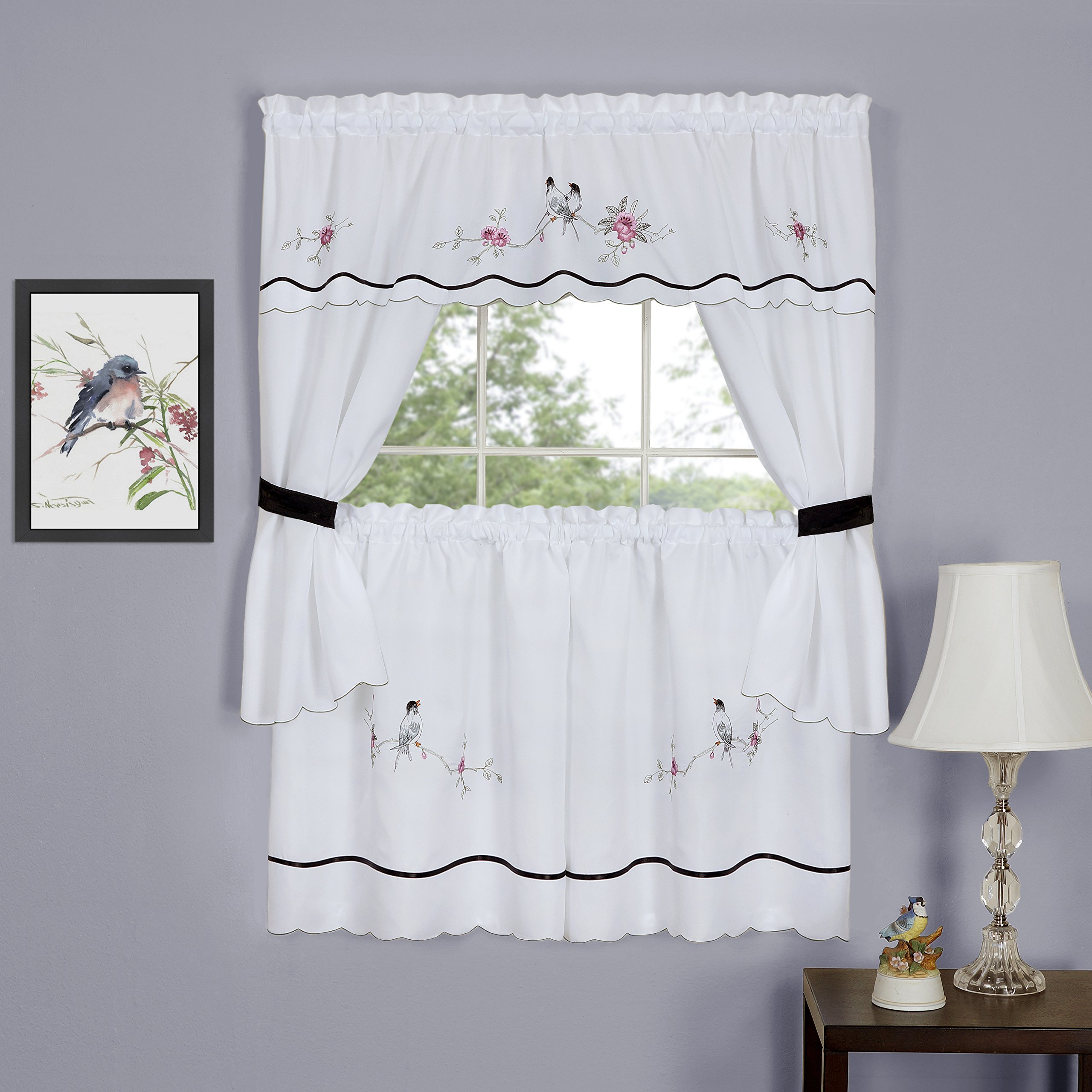 Ensemble de Tier Paire court noir et blanc 58x91.4 cm pour rideau de cuisine cottage brise-bise