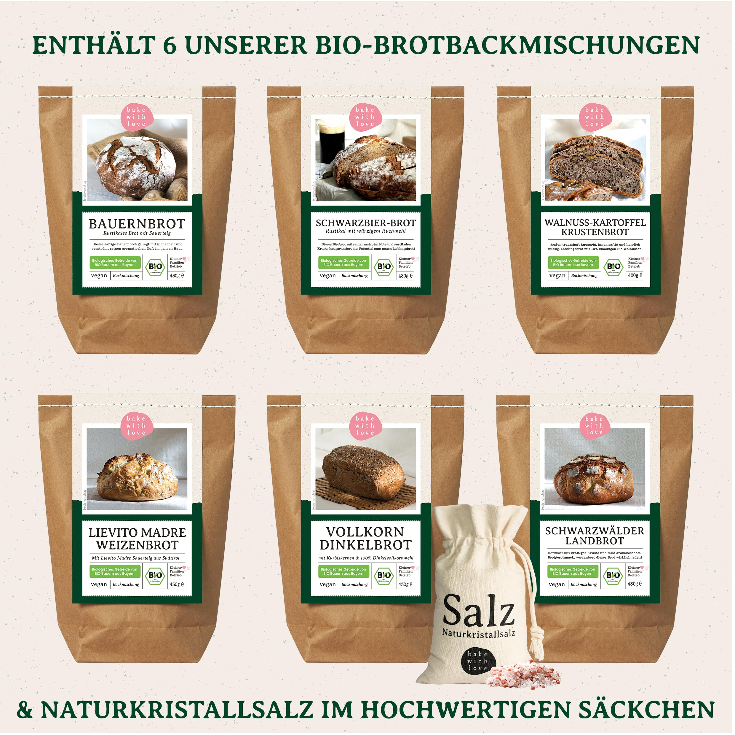Brot und Salz Geschenk – Geschenkkorb mit 6 Bio Brotbackmischungen – originelle Einzugsgeschenke