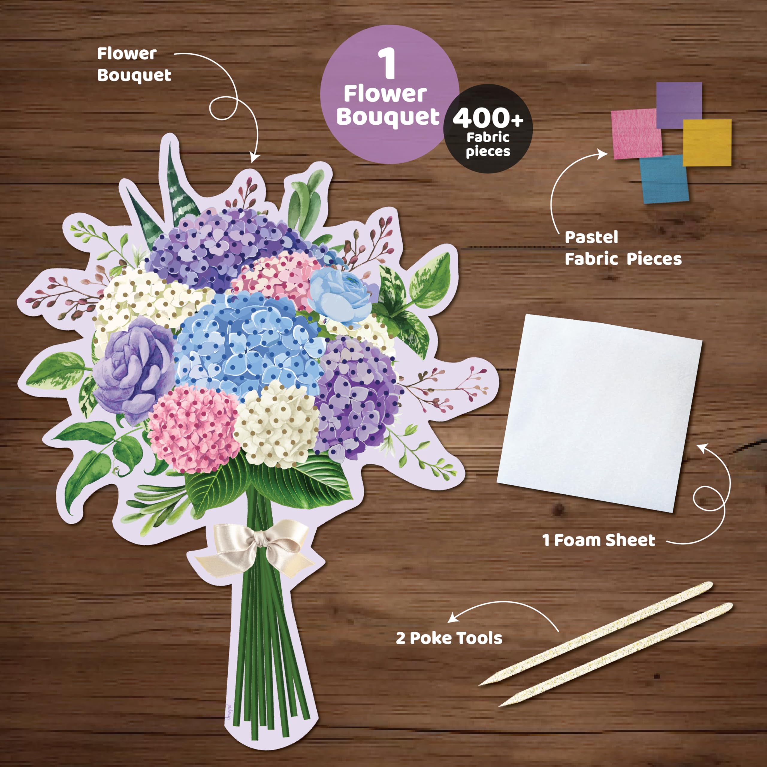 Unwynd Poke Art Hydrangea Flower Bouquet, Mess-Free Sewing Fabric Arts & Crafts for Adults, DIY Flower Bouquet Kit, Birthday Gifts for Women, Activity Craft Kit for Adults & Teens, Hobbies for Moms