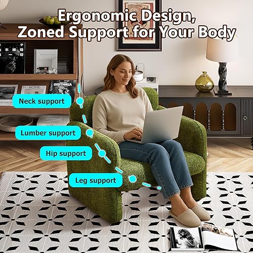 Miniatura 9 de Sillas decorativas de 33.86 pulgadas, moderna silla con brazo de tela Sherpa mejorada, cómoda silla tapizada para ocio, sofá individual con una