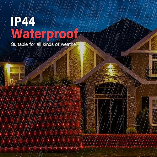 Miniatura 4 de Woohaha - Luces de red de Navidad para exteriores, 9.8 x 6.6 pies, 192 luces LED de hadas con 8 modos de iluminación, luz conectable para arbustos