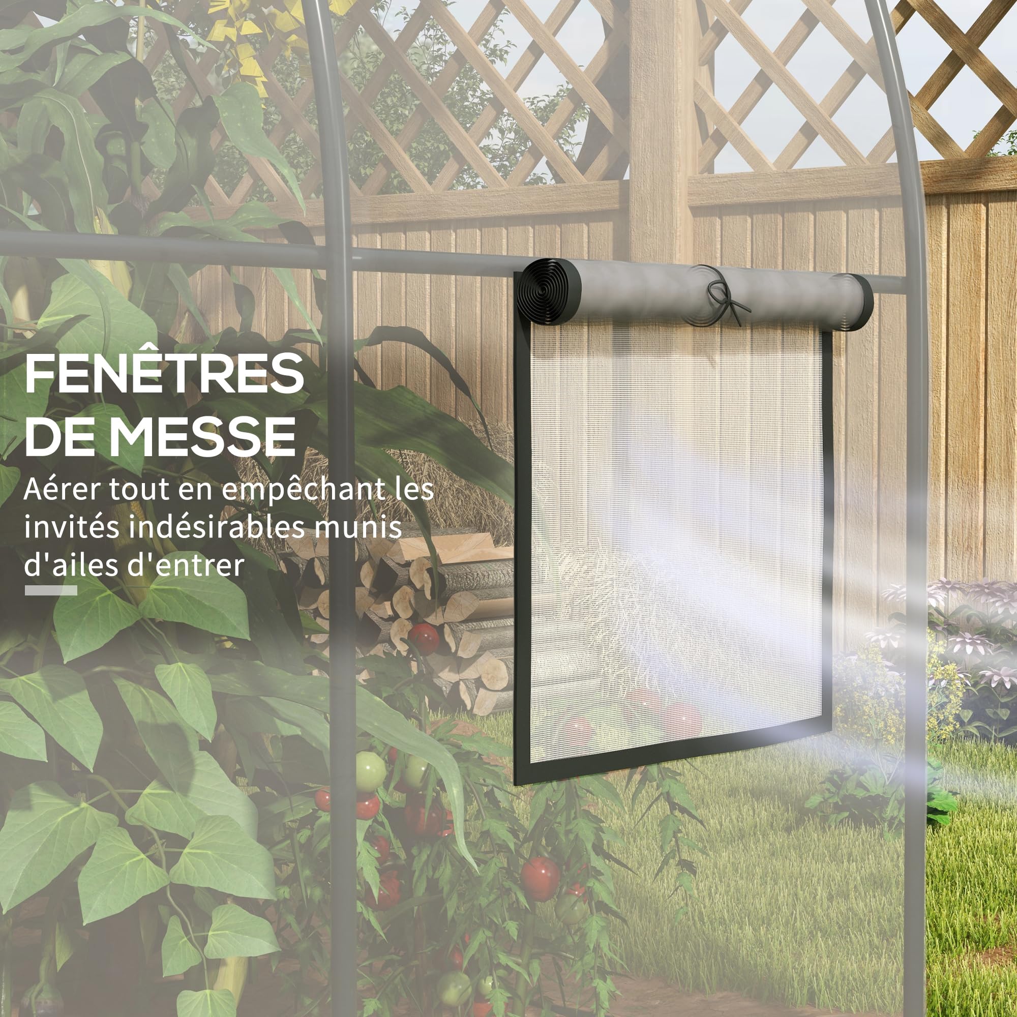 Outsunny Tunnel broeikas tomatenkas oppervlak vloer 6 m² 3L x 2B x H m versterkt buisframe deur met ritssluiting 2 oprolbare ramen - transparant