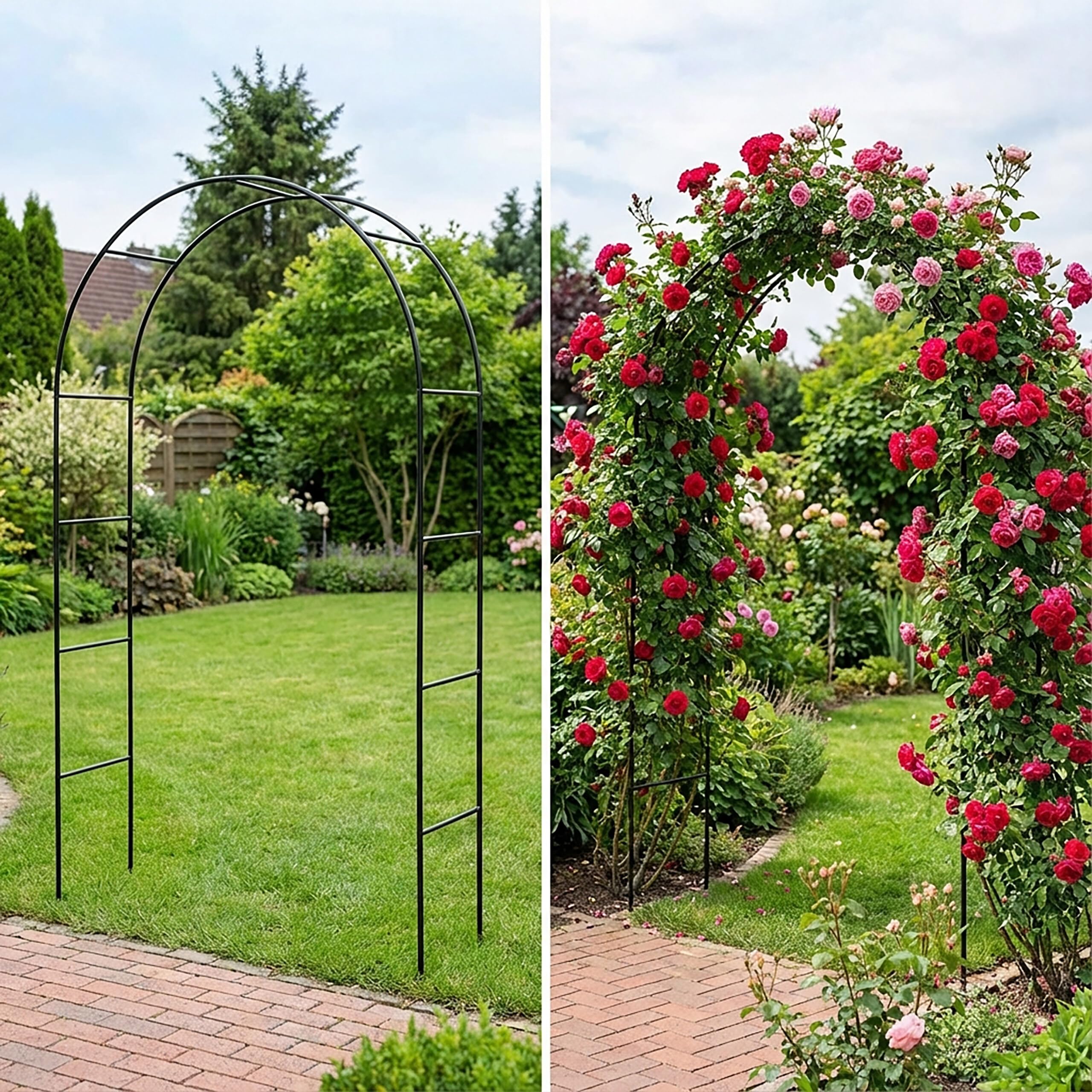 Relaxdays Arco da Giardino in Metallo per Rose e Piante rampicanti, Stabile, 240x140x38 cm, Nero