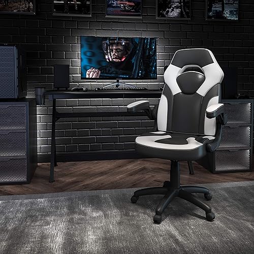 Miniatura 80 de Flash Furniture X10 - Silla giratoria de policarbonato ergonómica y ajustable con apoyabrazos abatibles; para videojuegos, juegos de carreras,