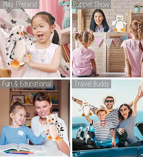 Miniatura 3 de DolliBu Marioneta de mano de peluche de búho blanco para niños, juguete de marioneta de peluche suave, juegos de espectáculos de marionetas para