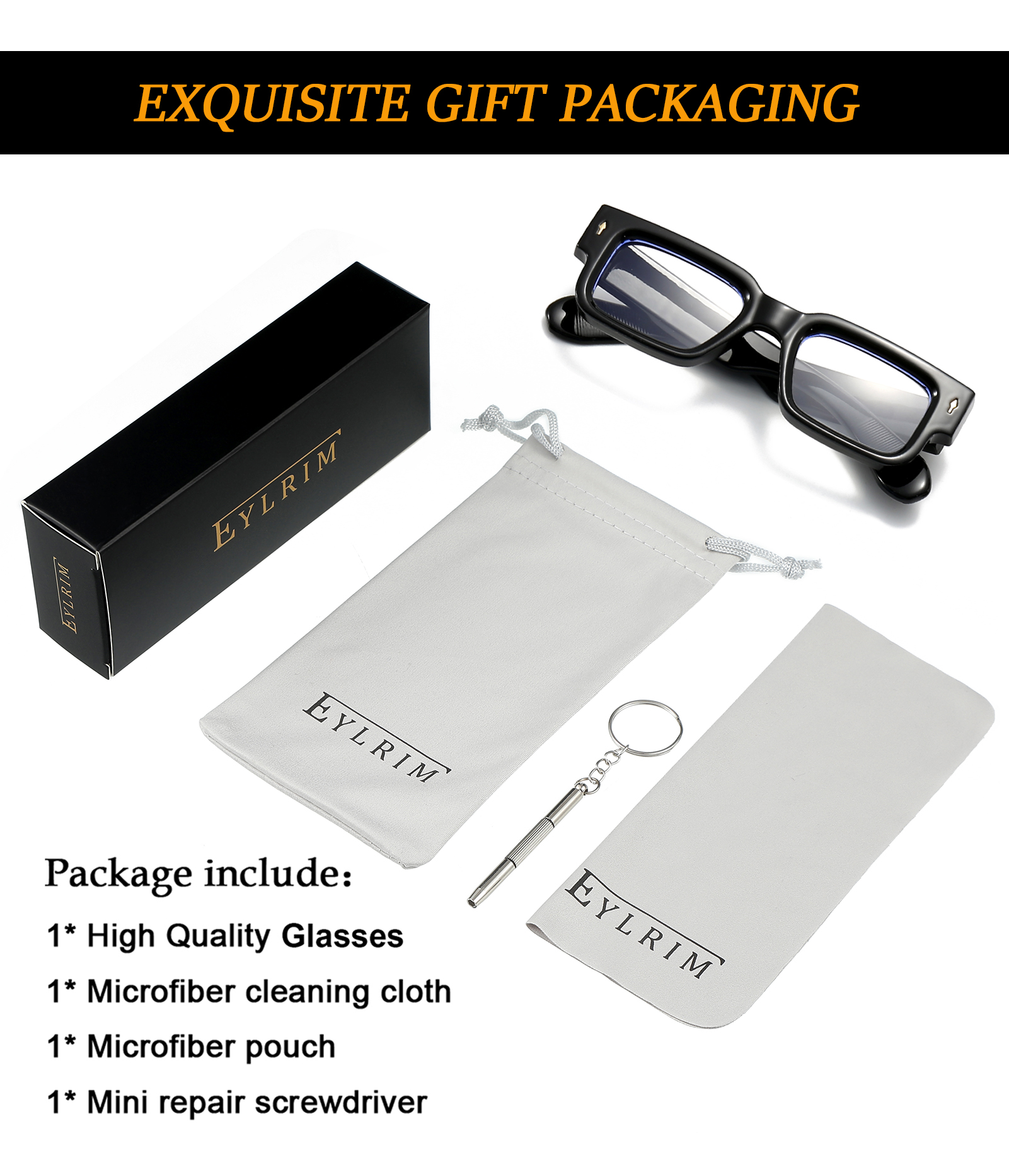 Square Frame Large Frame Rimless Glasses With Rivet Decoration Thick Tem Gold Square Business Eyeglasses For Men | Rectangle Metal  main image 2