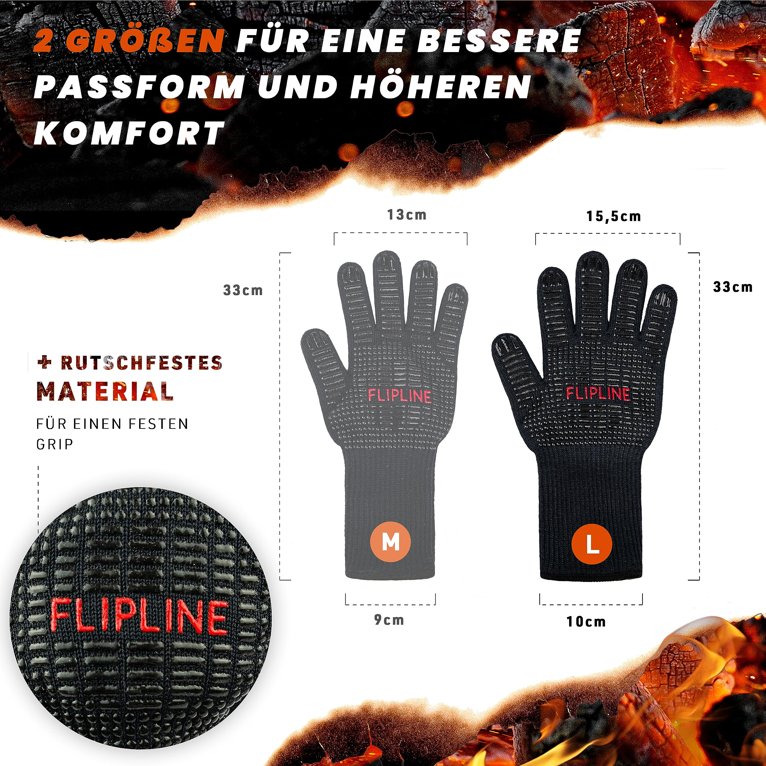 FLIPLINE® Barbecue Gloves Heat Resistant, Premium Fireproof Gloves, Oven Gloves, Cooking Gloves - Image 3