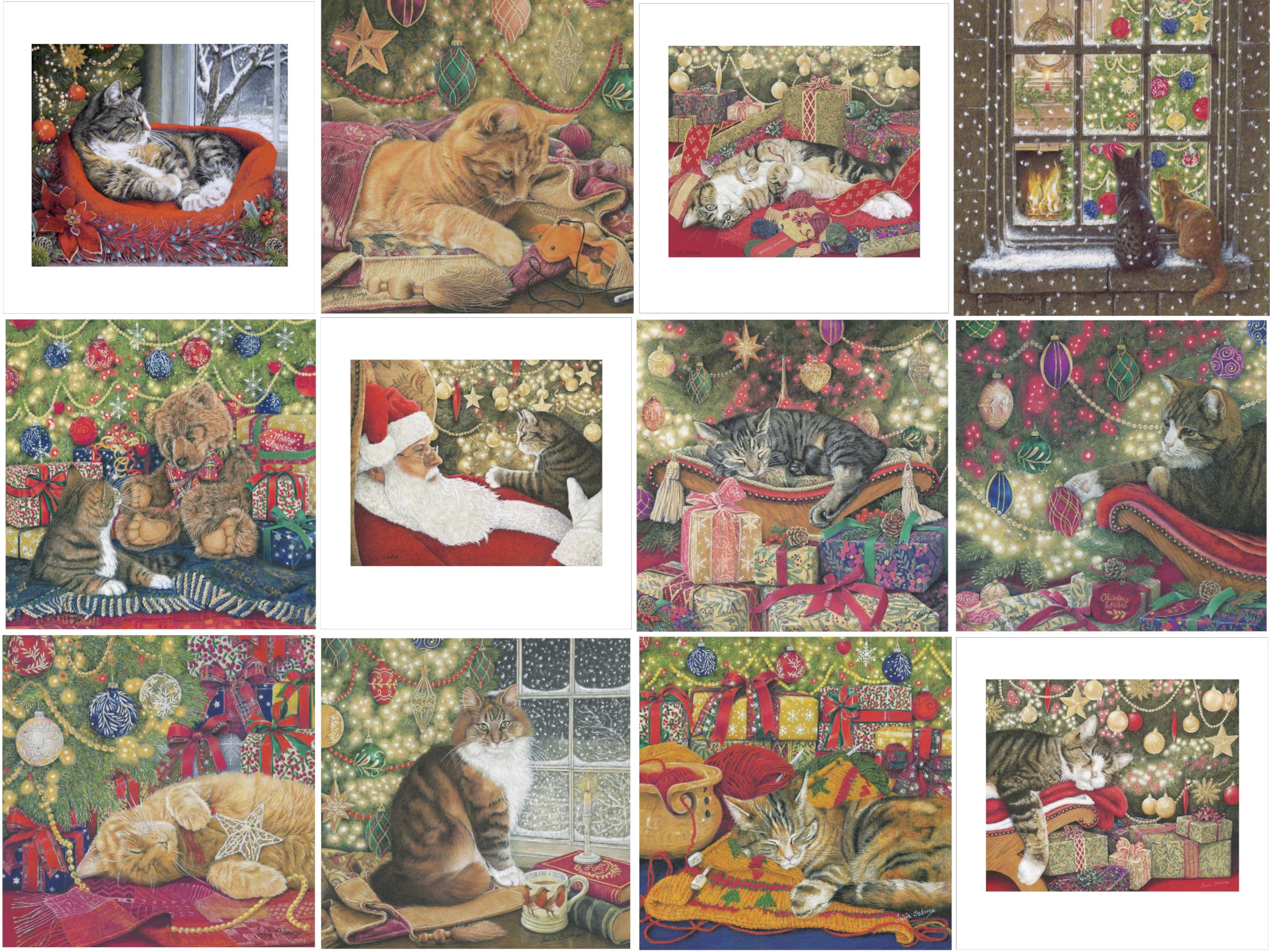 A Rare Breed Cat Christmas Cards - Pack of 12 images of Tabby Cats in Xmas Scenes. UK Made Printed Inside. Recyclable.