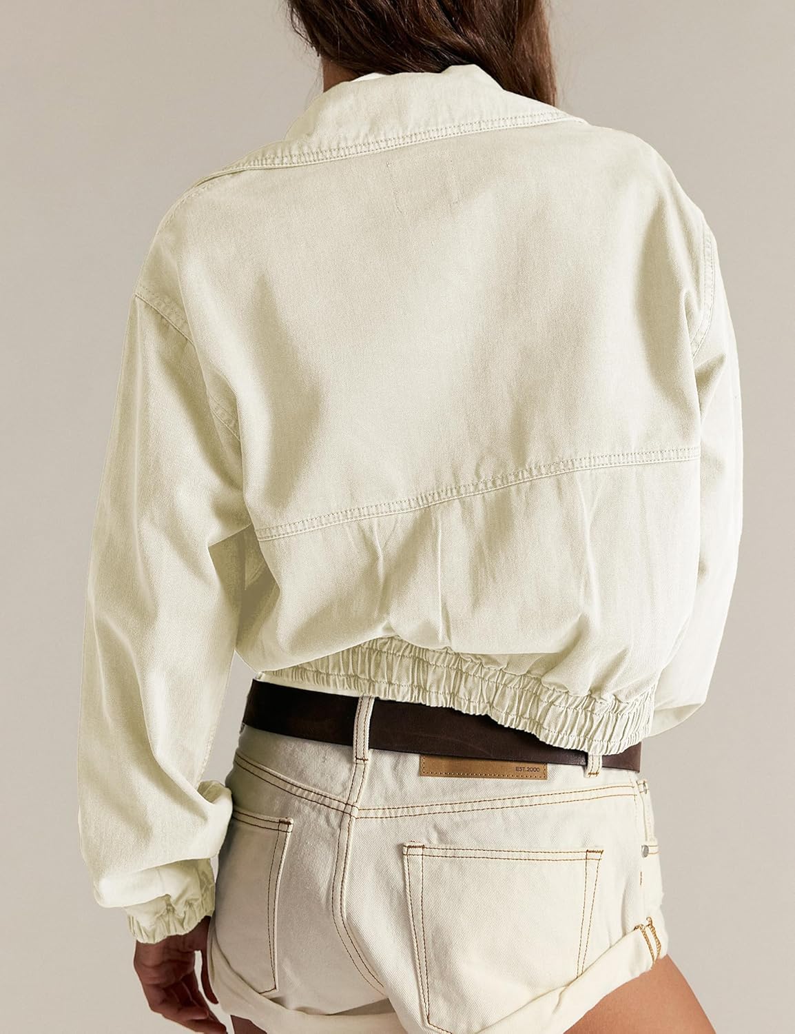 Women's Cropped Jacket Lightweight Bomber Style with Zip Front Pockets Long Sleeve Fall Winter Casual Wear - Image 2