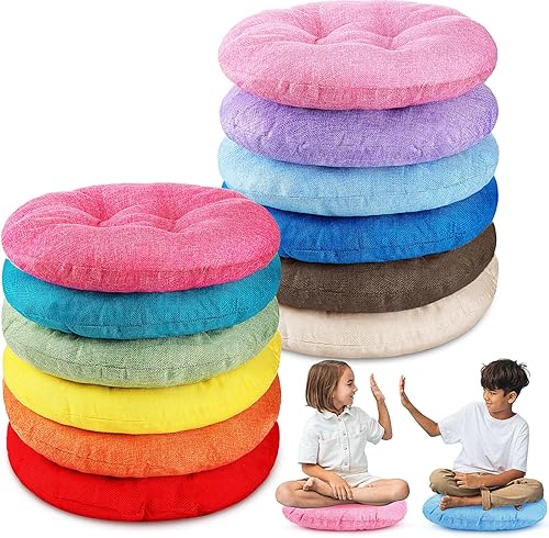 Cojines redondos de 15 pulgadas para niños y niños pequeños, asiento flexible para muebles de aula, almohada de piso de 3.5 pulgadas de grosor para