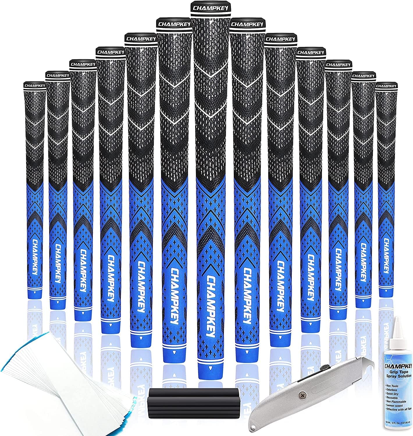 CHAMPKEY Golf Grips 13 Pack | Come with Solvent,15 Tapes,Vise Clamp and Hook Blade | All Weather Control and High Feedback Golf Club Grips