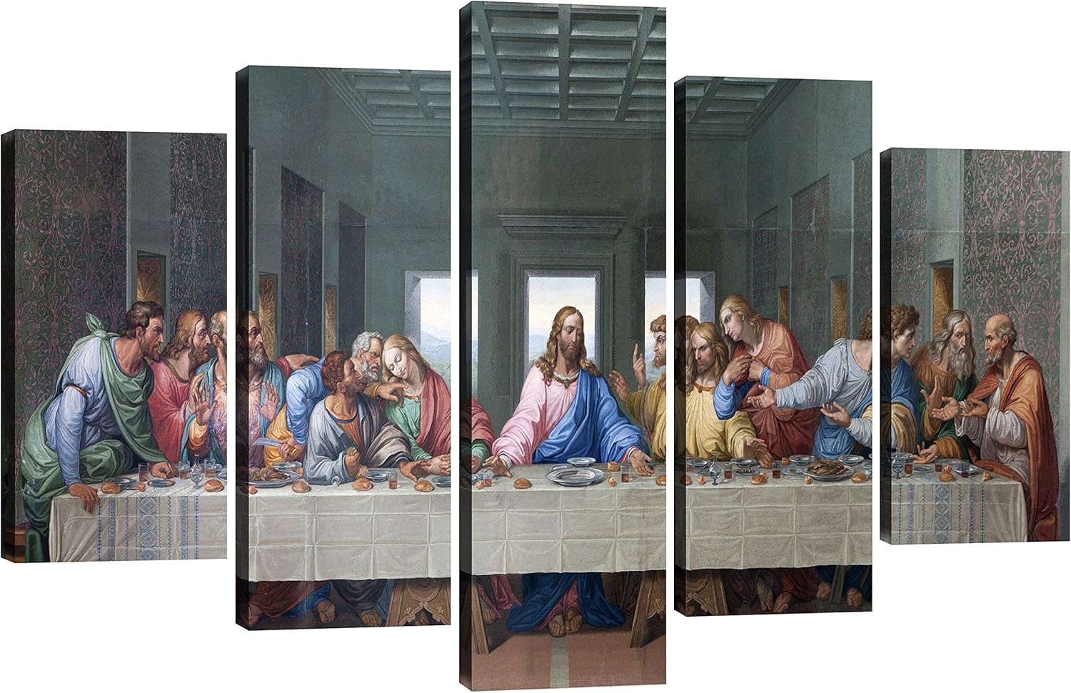 NAN Wind 5 Piece Large Size the Last Supper by Leonardo da Vinci Classic Art Print Wall Picture Giclee Canvas Prints Wall Art for Home Decor Ready to Hang famous Painting replica£© 12x24inchx2,12x32nchx2,12x40inchx1 Last Supper