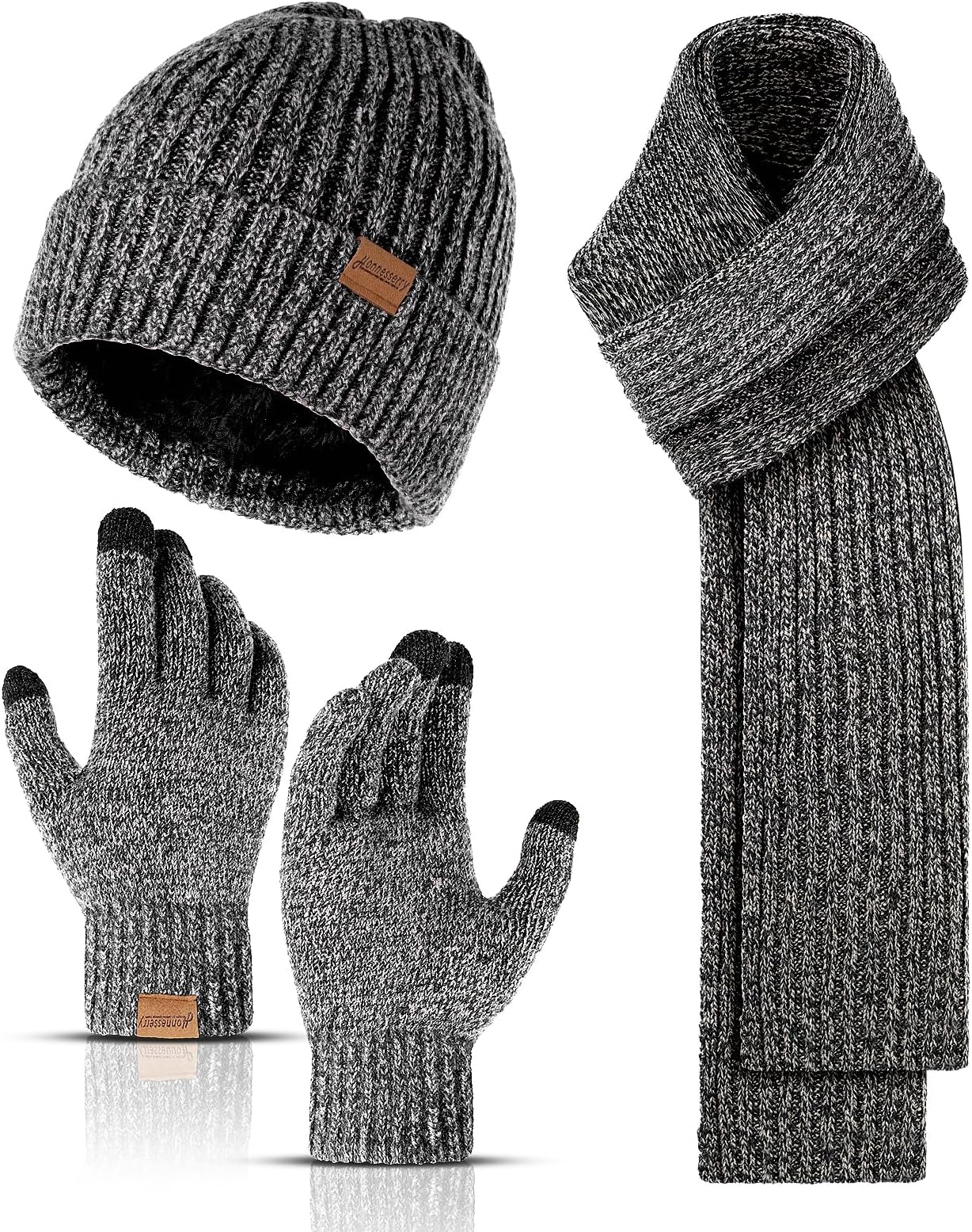 Honnesserry Winter Hats Scarf for Men with Touchscreen Gloves Warm Men's Scaves and Beanie Hat Themal Gloves Set