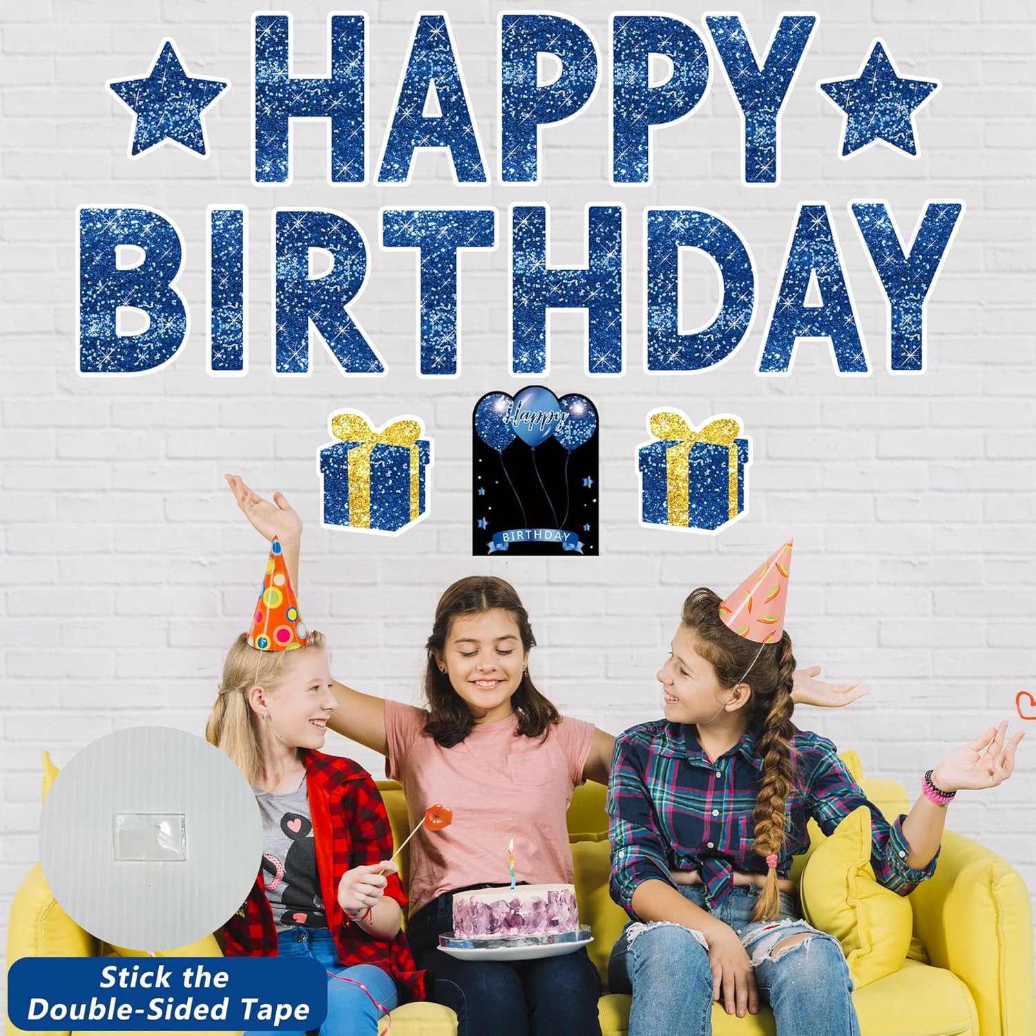 18 Pcs Happy Birthday Yard Sign with Stakes, Happy Birthday Yard Sign with 49.2 Ft LED Light, 16 In Large Personalized Blue Happy Birthday Sign, Waterproof Lawn Garden Birthday Party Decorations