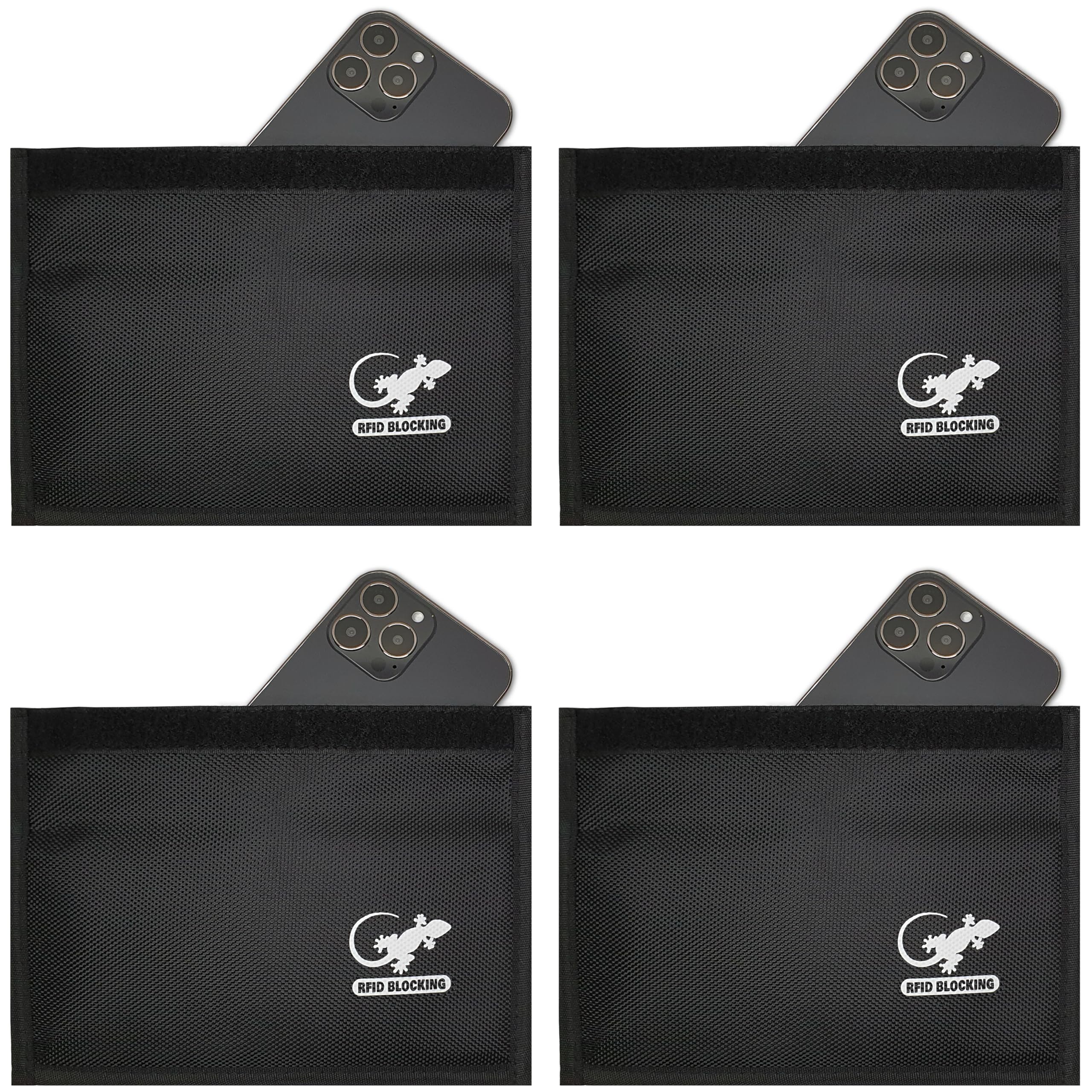 Faraday Bag Anti-Tracking GPS RFID Car Key Signal Blocker Wallet Shielding Pouch Protective Case for Cell Phone Car Key FOB, Data Privacy, Electronic Device Security (4 PACK - BLACK)