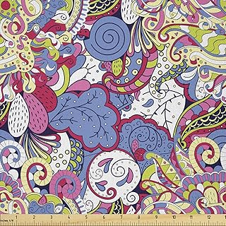 Ambesonne Boho Fabric by The Yard, Colorful Curved Tangled Oriental Motifs in Doodle Style Indonesian Folkloric Art, Microfiber Fabric for Arts and Crafts Textiles & Decor, Multicolor