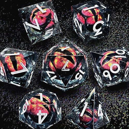Miniatura 2 de HAOMEJA Juego de dados DND de resina de ojo de dragón D&D, 7 piezas de resina de borde afilado con bolsa de dados de ojo de dragón, dados