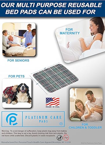 Miniatura 5 de Almohadillas de cama lavables y reutilizables para incontinencia, tamaño 34 x 36 a cuadros (3)