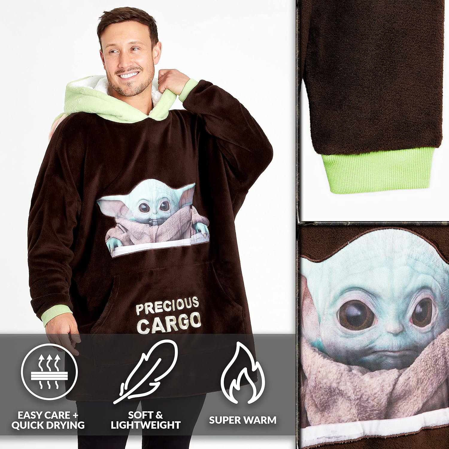 Disney Baby Yoda Star Wars Fleece Blanket Hoodie for Teens, Wearable Blanket with Hood, Gifts for Men, Husband