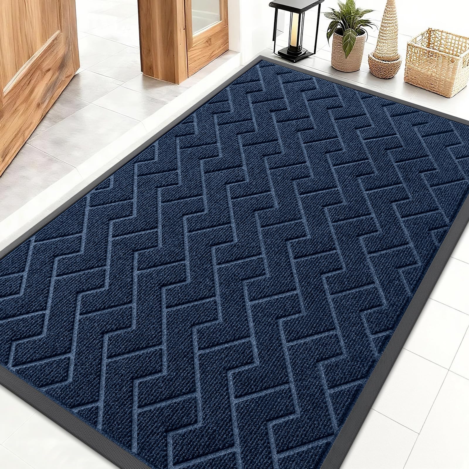 OLANLY Front Door Mat Indoor Outdoor Entrance, Waterproof All-Season, All-Weather Doormat, Sturdy Natural Rubber, Low Profile, Easy Clean Patio Porch