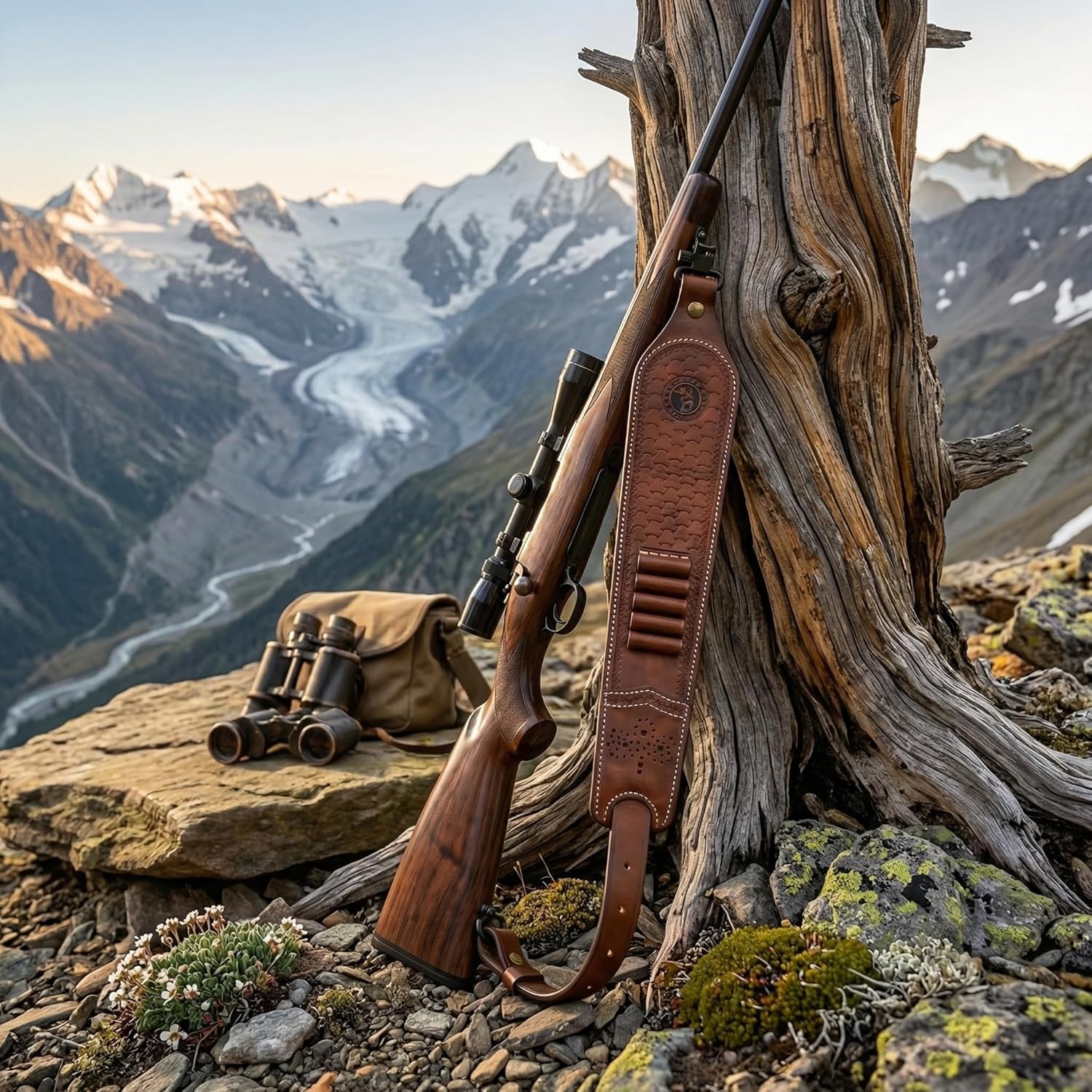 TOURBON Vintage Leather Ammo Holder Rifle Sling Adjustable Hunting Gun Strap with Swivels