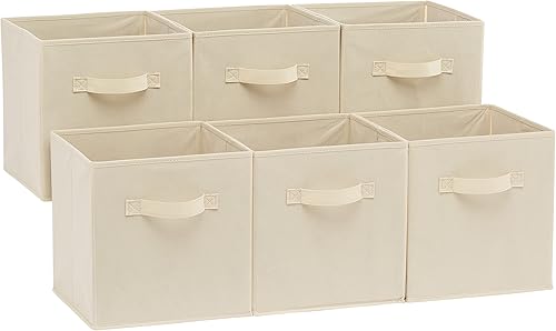 Tienda Basics Organizador de cubos de almacenamiento de tela plegable con asas color beige paquete de 6