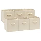 Amazon Basics Collapsible Fabric Storage Cubes Organizer with Handles, Sturdy, Beige, 10.5-x-10.5-x-11-inch, Pack of 6