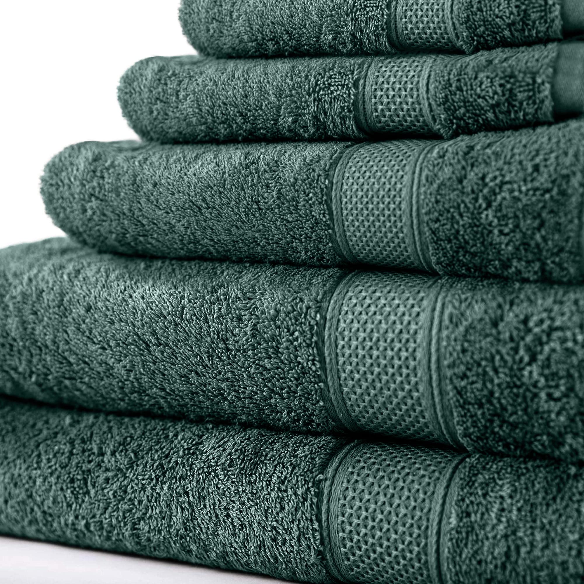 Komfortec Juego de 8 toallas de mano de 50 x 100 cm, 100 % algodón, 470 g/m², de rizo, suave, plateado/verde oscuro