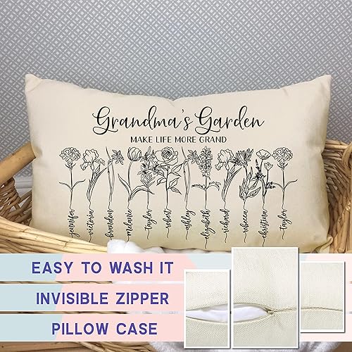 Miniatura 6 de Funda de almohada lumbar personalizada para el día de la madre, flores de jardín de la abuela personalizadas