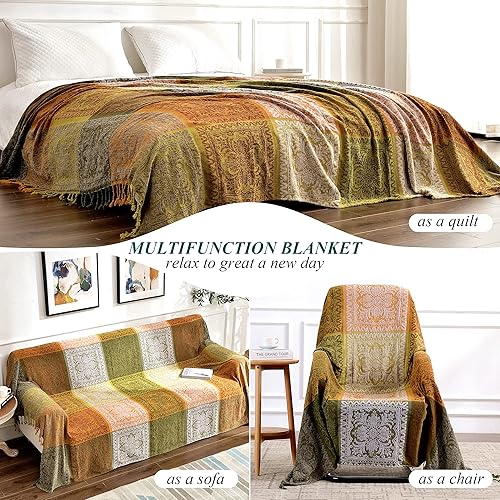 Miniatura 2 de Funda de sofá bohemia, manta bohemia con borlas, decoración hippie para sofá, silla, sofá biplaza, funda bohemia tribal con flecos (verde, 60 x 75)