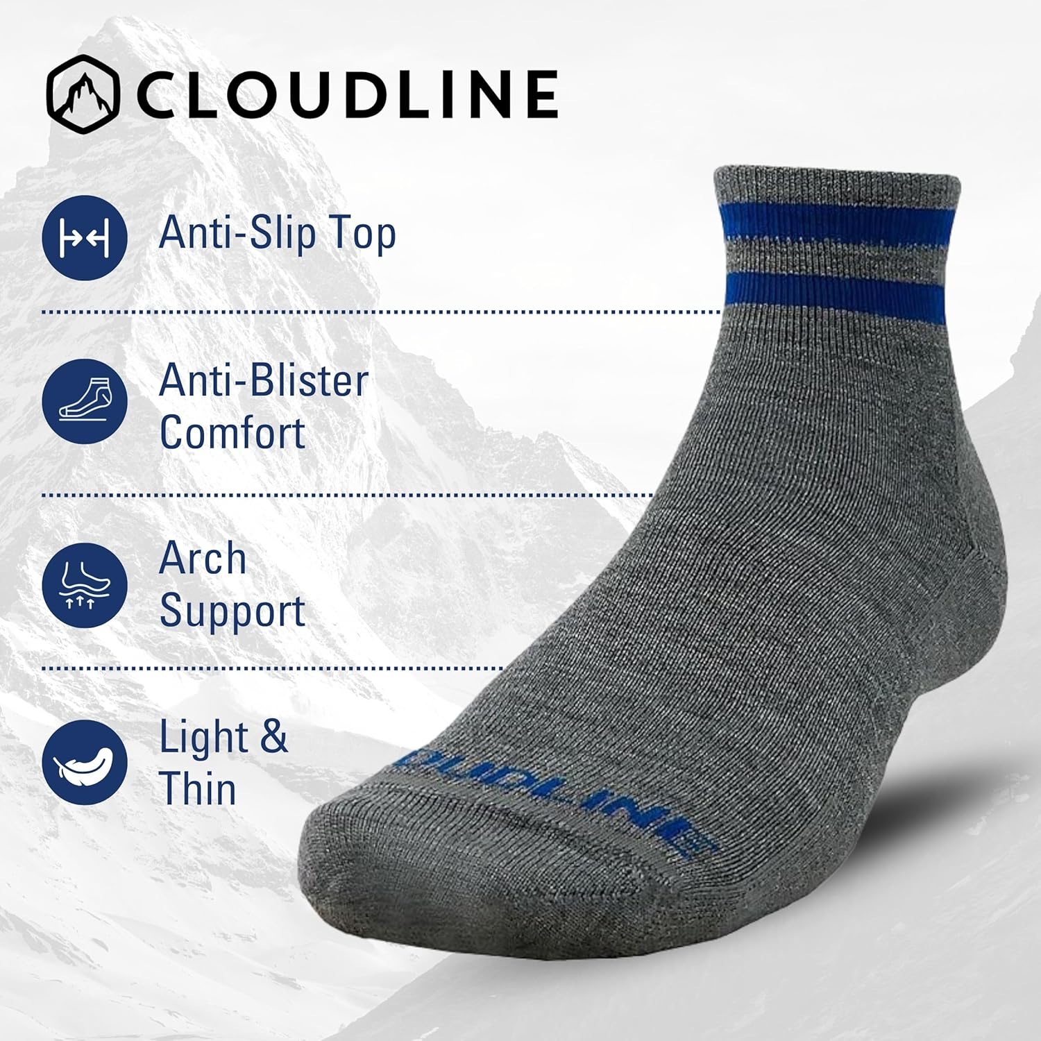 CloudLine Merino Wool Running Socks for Men and Women - Ankle, Thin, Anti-Blister, Moisture Wicking, Made in USA - 1 Pair - Image 3