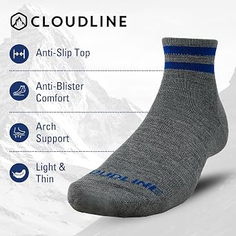 CloudLine Merino Wool Running Socks for Men and Women - Ankle, Thin, Anti-Blister, Moisture Wicking, Made in USA - 1 Pair