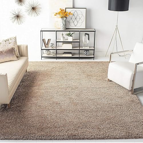 SAFAVIEH Milan Shag Collection 6' x 9' Dark Beige SG180 Solid Non-Shedding Living Room Bedroom Dining Room Entryway Plush 2-inch Thick Area Rug