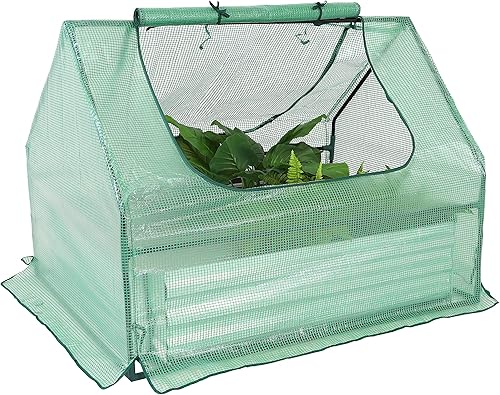 Miniatura 5 de Sunnydaze Cama de jardín elevada con cubierta, kit de mini invernadero para exteriores con 2 puertas con cremallera, color verde, 4 pies x 3 pies